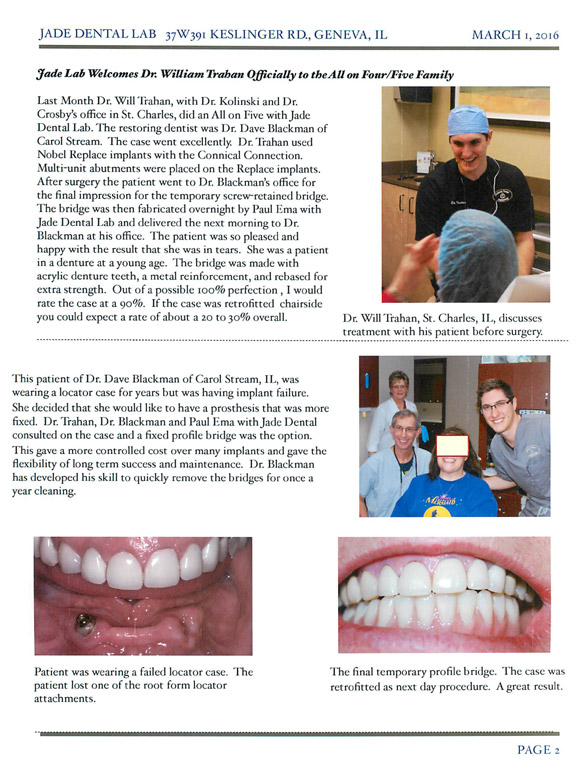 Dr. Trahan featured in Jade Dental Lab Newsletter